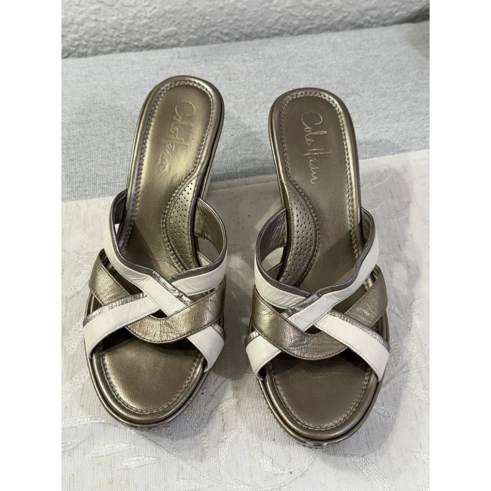 Cole Haan Women‎ Wedge Sandals Gold/ Silver/ Cream Wedge Women's Size 7.5